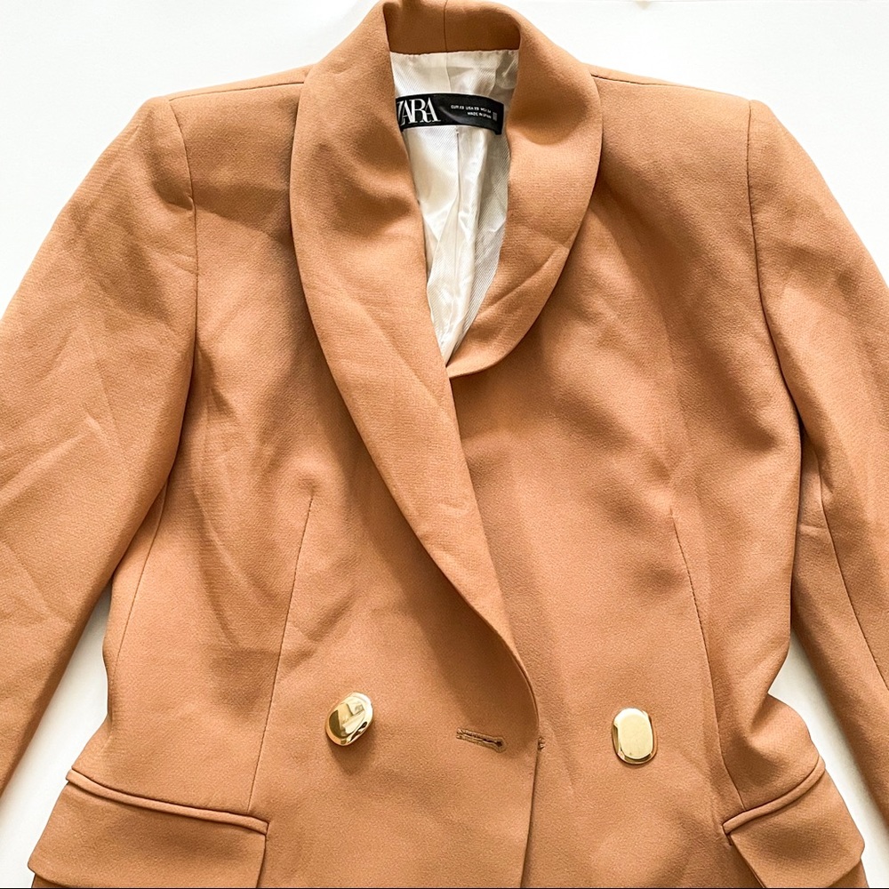 Zara Tan Double-Breasted Blazer Dress - Picture 3 of 9